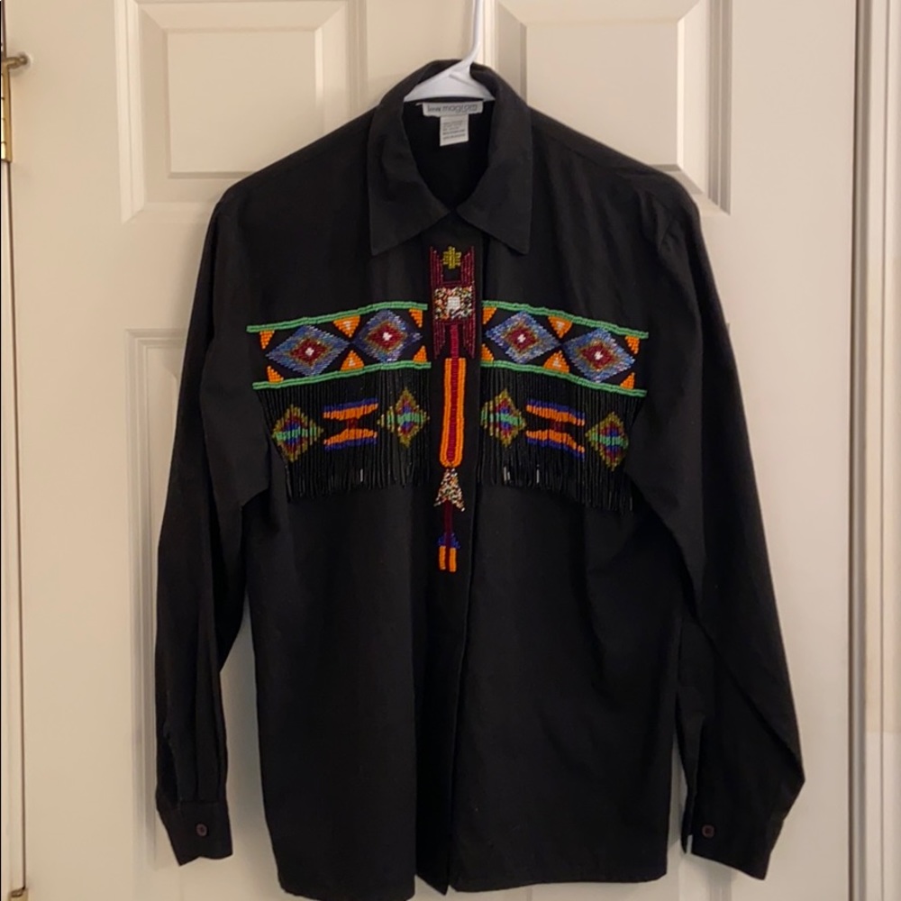 Black cotton button down shirt.